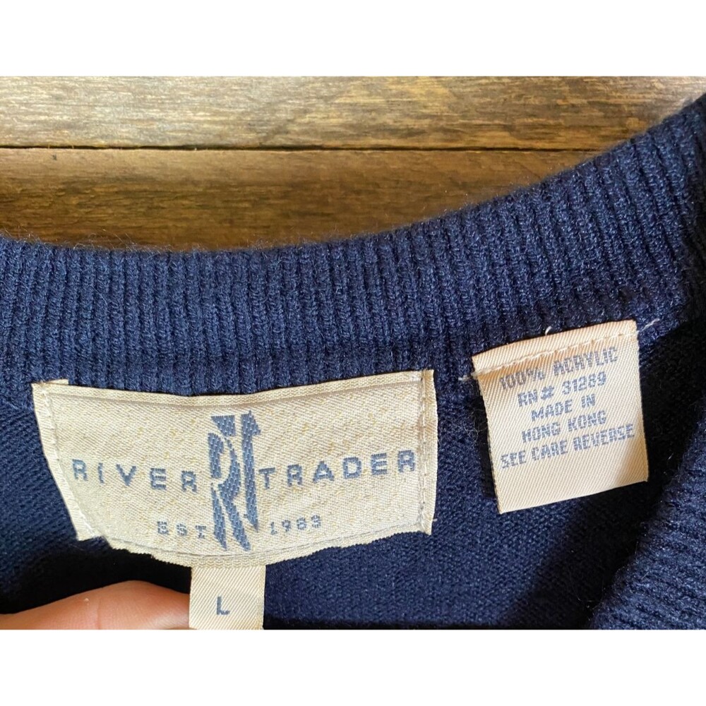 River Trader Mens Sz L Navy Blue Soft V-Neck Sleeveless Sweater Vest - Picture 6 of 9